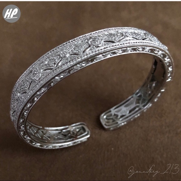Vintage Jewelry - Sterling Silver Diamond Openwork Cuff Bracelet NEW